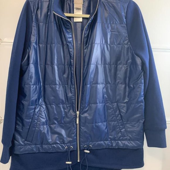 ZENERGY by CHICO'S 1 (M/8-10) Blue Drawstring Waist Zip Jacket Pockets EUC - Picture 5 of 12